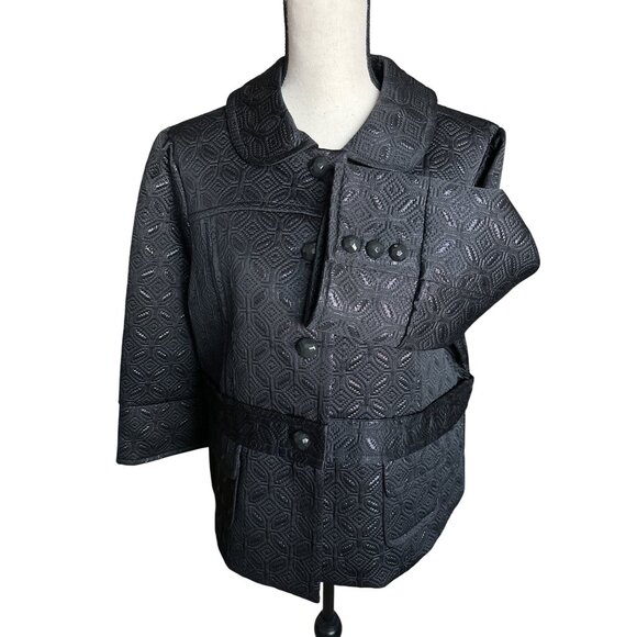 JohnPaulRichard Black Dress Jacket Textured 4 Buttons 3/4 Sleeve Lined Size XL - Picture 3 of 8